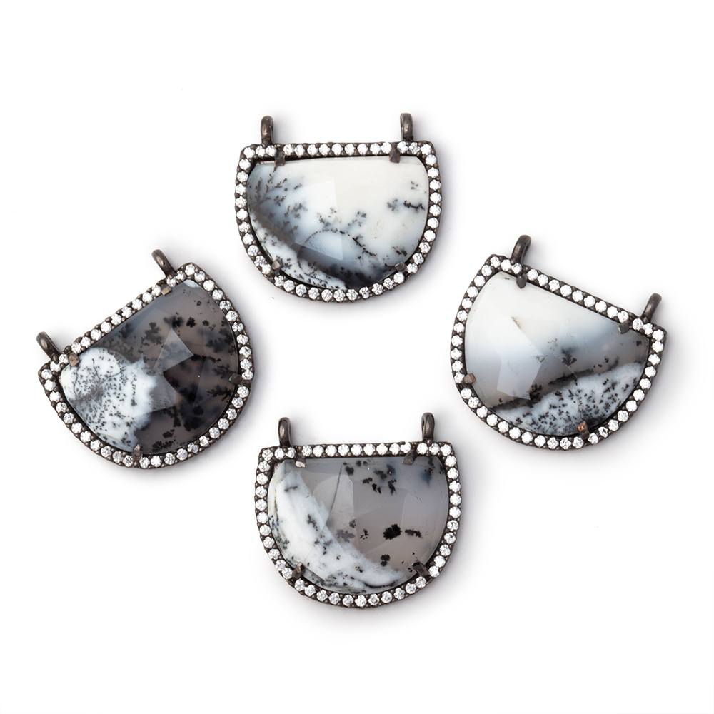 22x18mm Black Gold CZ Bezel Dendritic Opal Half Moon 1 Connector