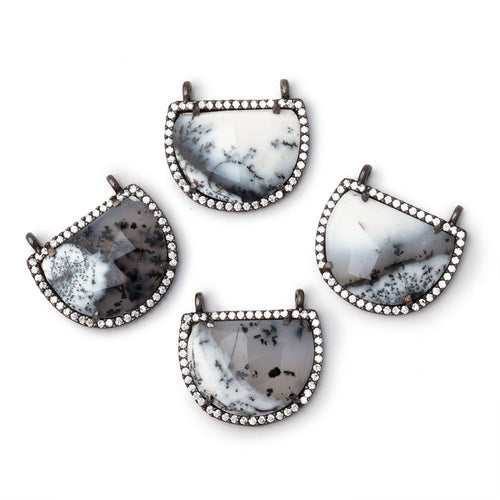 22x18mm Black Gold CZ Bezel Dendritic Opal Half Moon 1 Connector