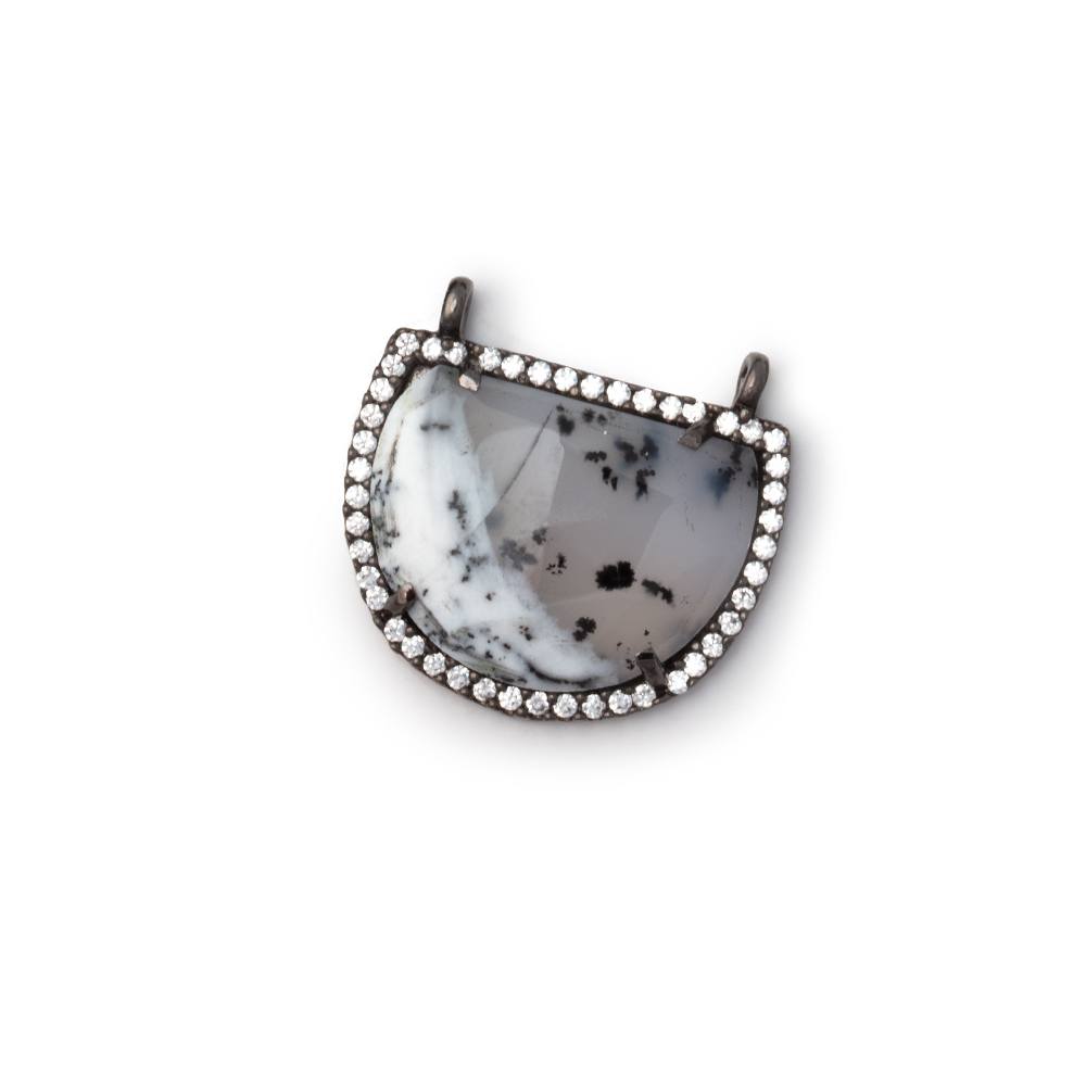 22x18mm Black Gold CZ Bezel Dendritic Opal Half Moon 1 Connector