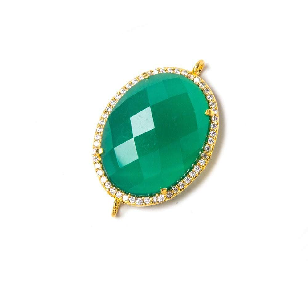 22x18mm Vermeil Bezeled White CZ & Green Onyx Oval Connector 1 pc