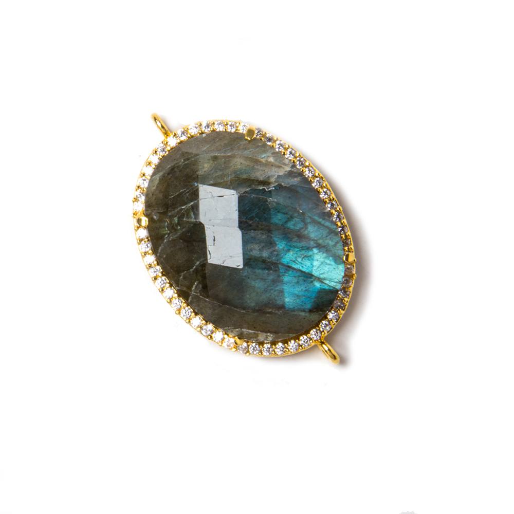22x18mm Vermeil Bezeled White CZ & Labradorite Faceted Oval Connector 1 pc