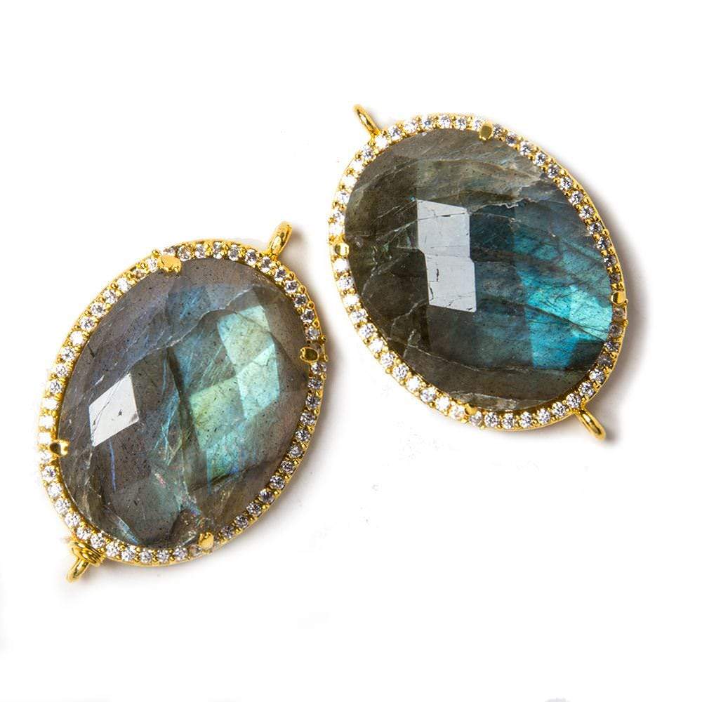 22x18mm Vermeil Bezeled White CZ & Labradorite Faceted Oval Connector 1 pc