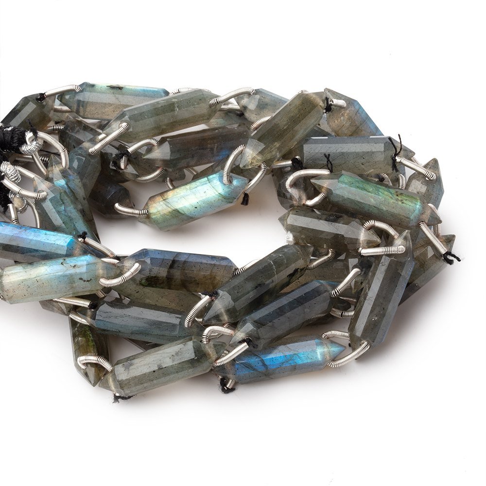 22x6mm Labradorite Double Terminated Point with Double Drill Holes 7 inch 8 Beads
