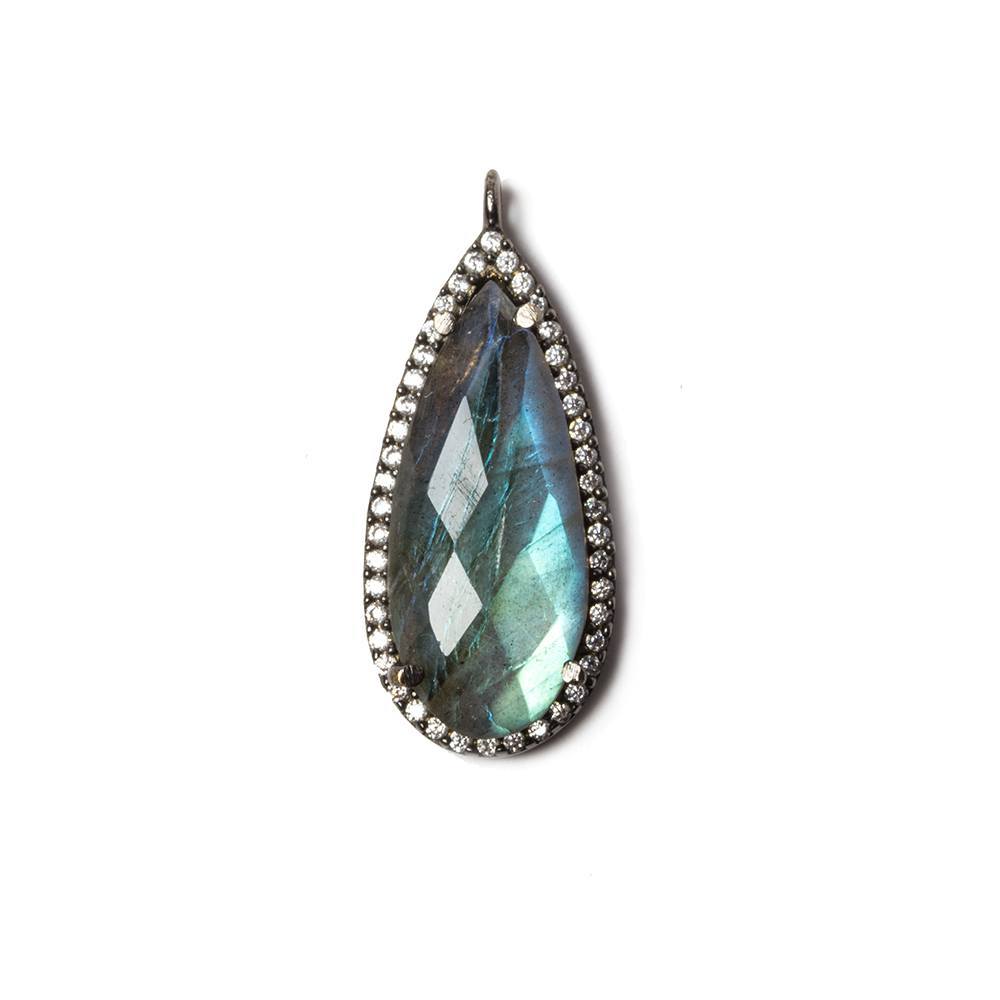23x10mm Black Gold Bezel White Cubic Zirconia & Labradorite Pear Pendant 1 pc