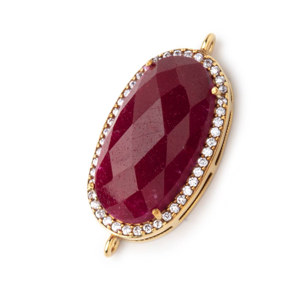 23x13mm Gold Plated CZ Bezel Ruby Oval Connector 1 Focal Bead