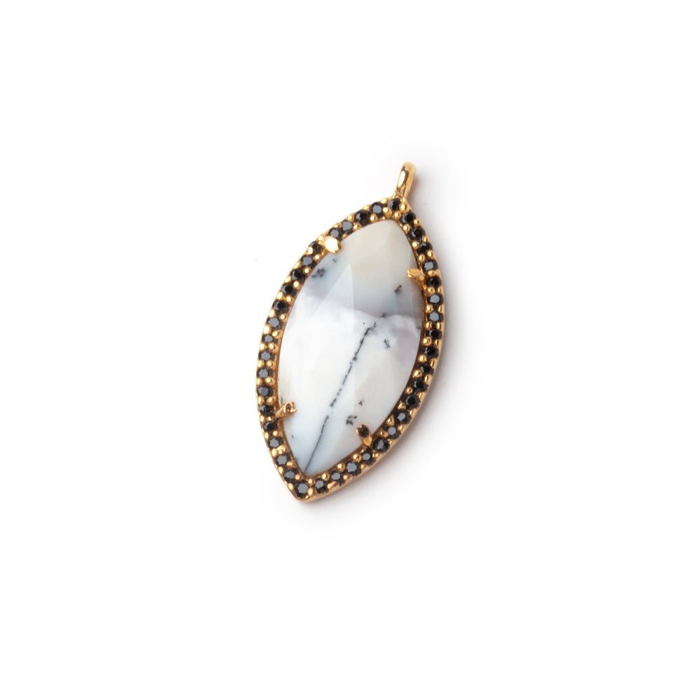 23x13mm Vermeil & Black CZ Bezel Dendritic Opal Marquise 1 Pendant