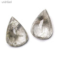 23x16x8mm Rutilated Quartz Gem Quality Pavilion Faceted Pear Focal Set of 2