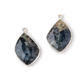 23x17mm .925 Silver Bezel Dendritic Opal Faceted Freeform Set of 2 Pendants