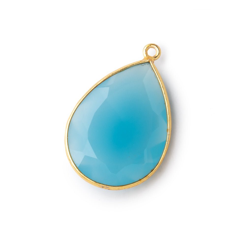 23x17mm Vermeil Bezel Santorini Blue Chalcedony Faceted Pear 1 Pendant