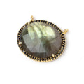 23x18mm Vermeil & Black CZ Bezel Labradorite Oval East West Connector 1 Focal Bead