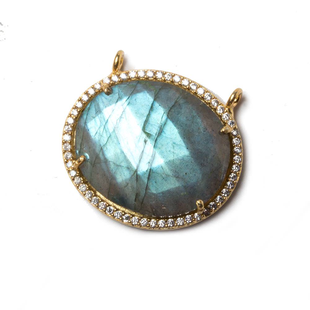 23x20mm Vermeil Bezeled CZ & Labradorite Oval East West Connector 1 pc