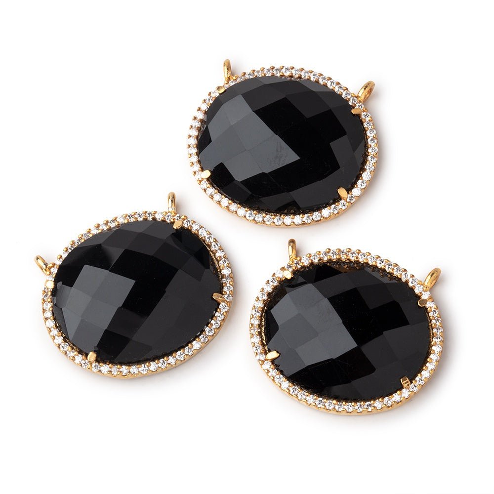 23x20mm Vermeil CZ Bezel Black Chalcedony Oval Connector 1 Focal Bead