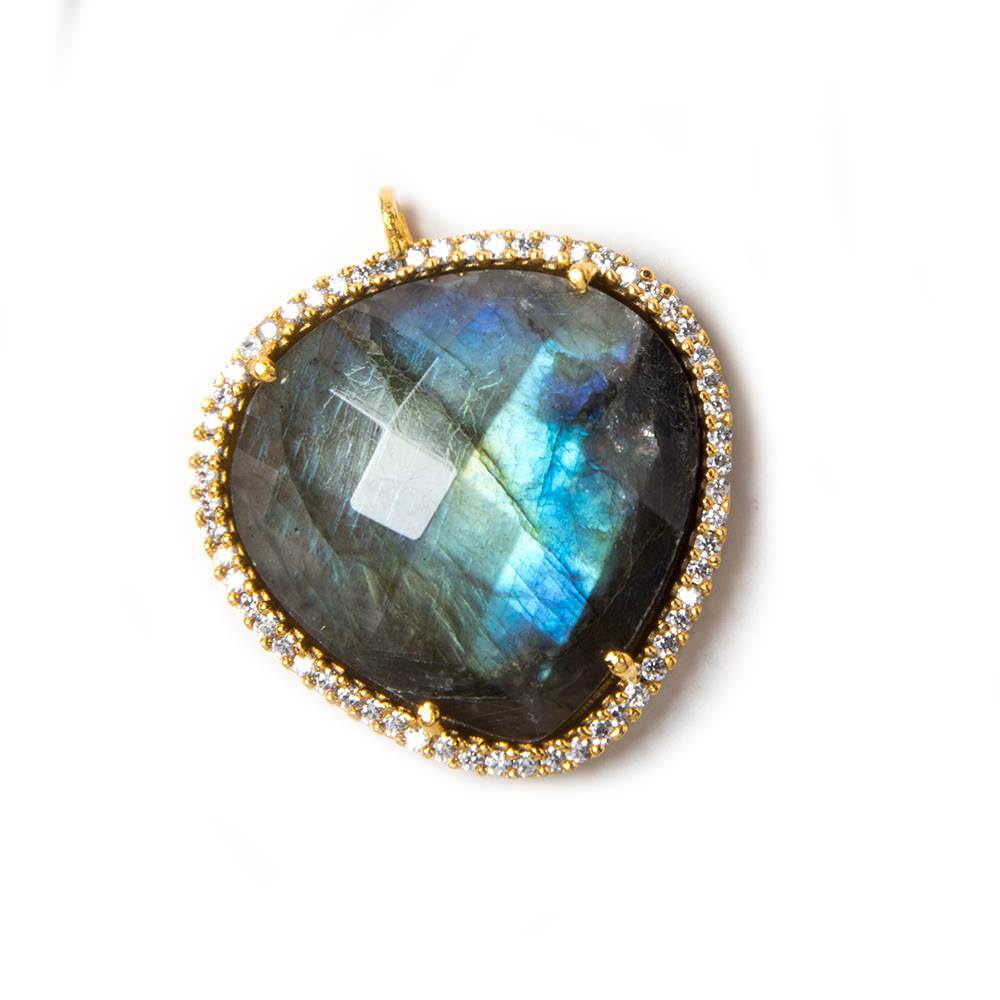 23x23mm Vermeil Bezeled White CZ & Labradorite faceted heart Pendant 1 pc