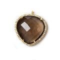 23x23mm Gold Bezeled White CZ & Smoky Quartz faceted heart Pendant 1 pc