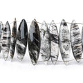 23x6-30x7mm Black Moss Quartz Double Drill Marquise Beads 7.5 inch 29 pieces