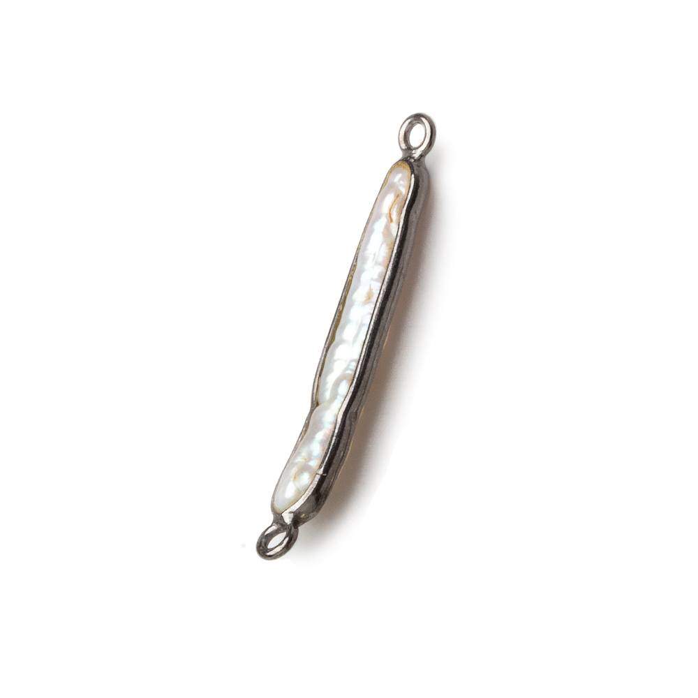 23x6mm Black Gold Bezeled White Biwa Pearl Connector 1 piece