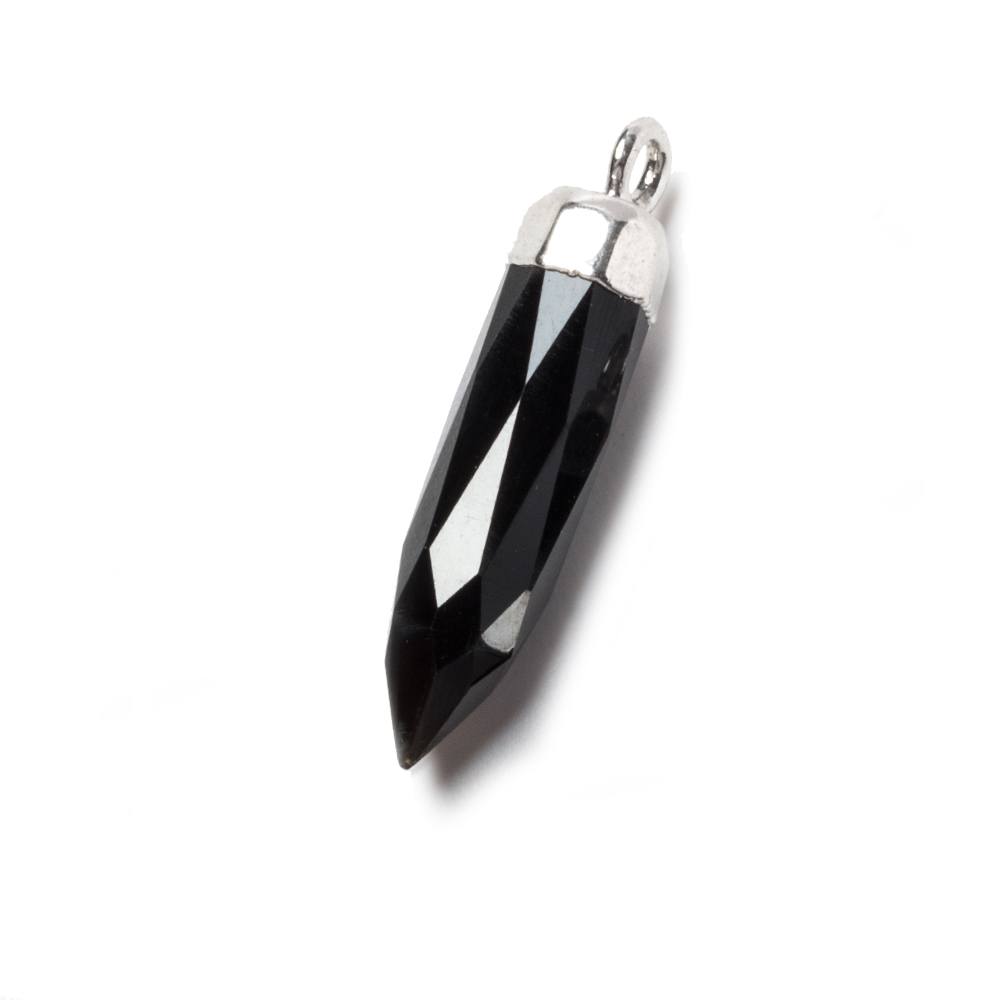 23x6mm Silver Leafed Black Chalcedony Spike Pendants 1 piece