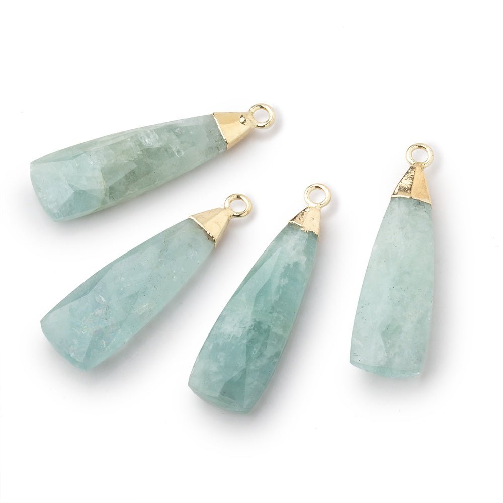 24-30mm Gold Leafed Aquamarine Elongated Triangle Pendant 1 piece
