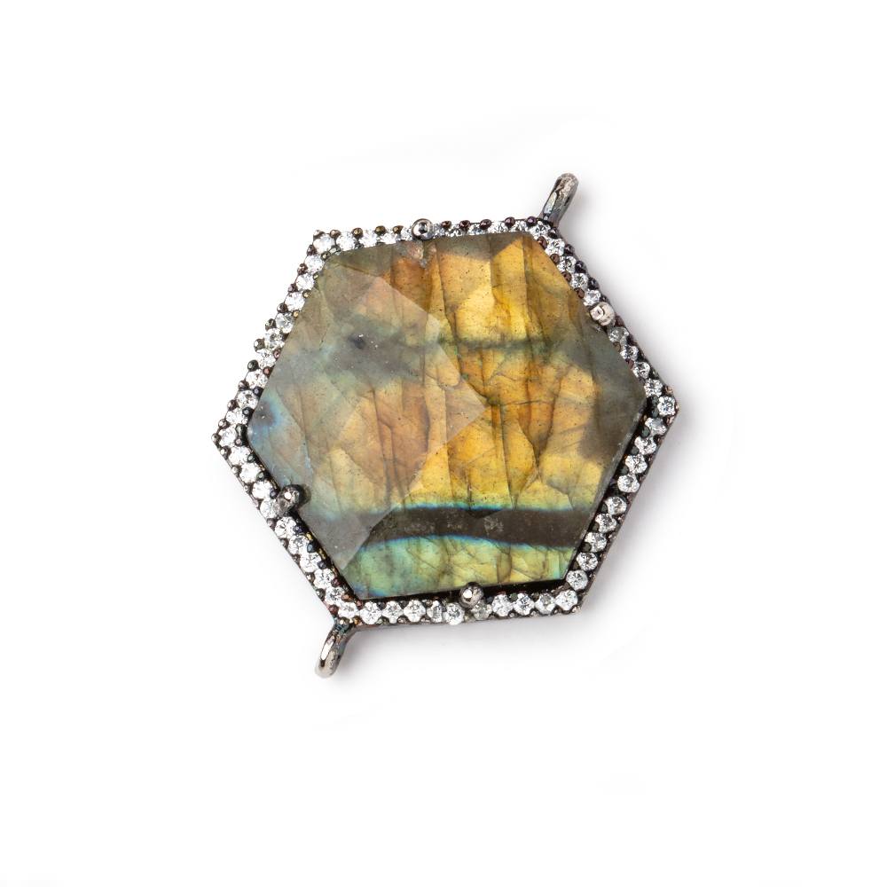 24x21mm Black Gold CZ Bezel Labradorite Hexagon Connector 1 Focal Bead