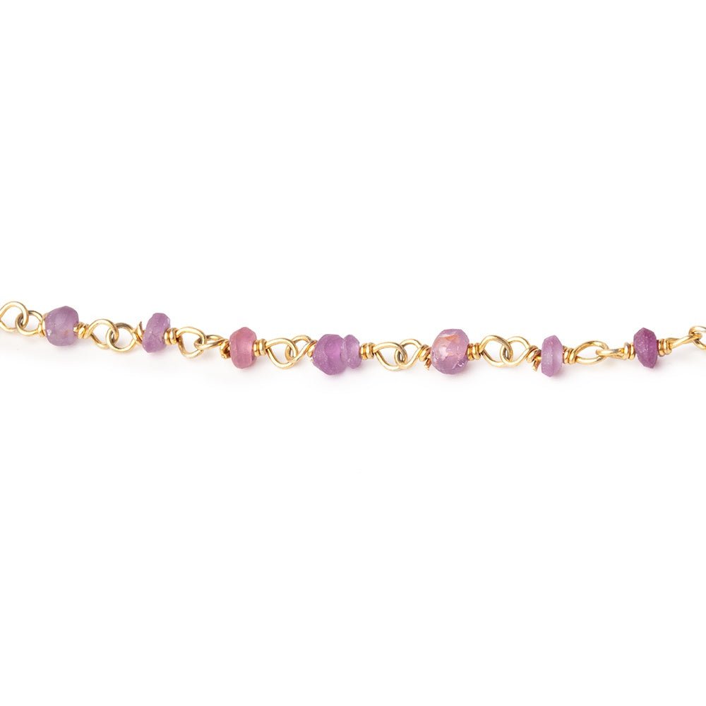 2.5-3mm Matte Burmese Ruby Plain Rondelles on Vermeil Chain