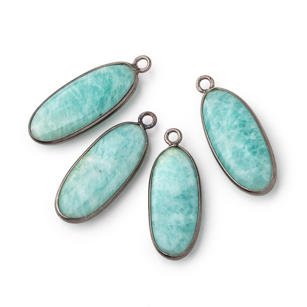 26x12mm Black Gold .925 Bezel Amazonite Plain Oval Pendant 1 Focal Bead