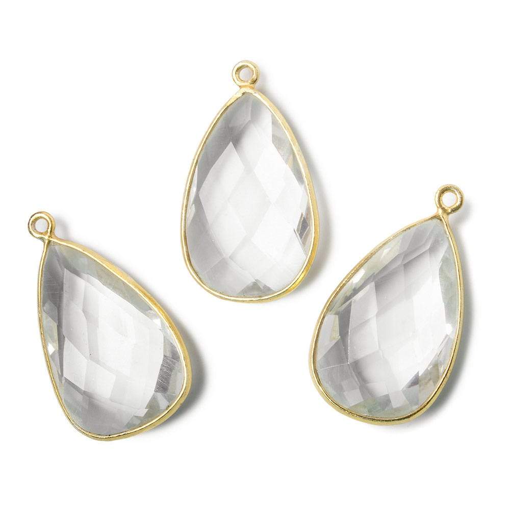 26x16mm Vermeil Bezeled Crystal Quartz faceted Pear Focal Pendant