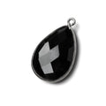26x17mm Black Gold .925 Bezel Black Chalcedony faceted pear Pendant 1 piece