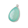 26x17mm Silver .925 Bezeled Seaglass Chalcedony faceted Pear Pendant 1 piece