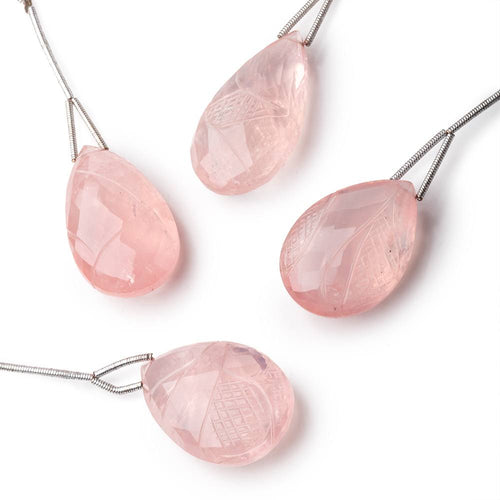 26x19-29x17mm Rose Quartz Carved Pear Focal 1 Bead