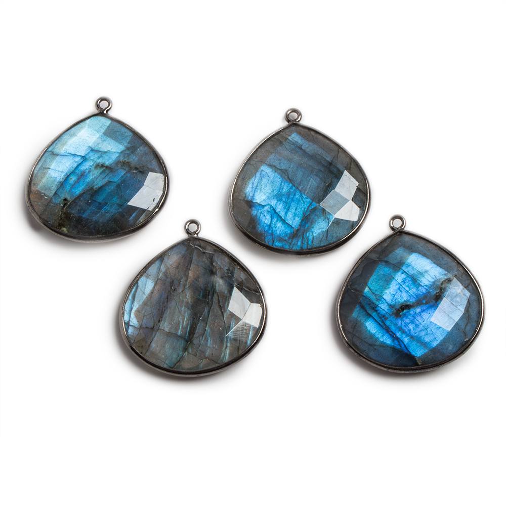 26x26mm Black Gold Bezeled Labradorite Heart Focal Bead Pendant 1 pc