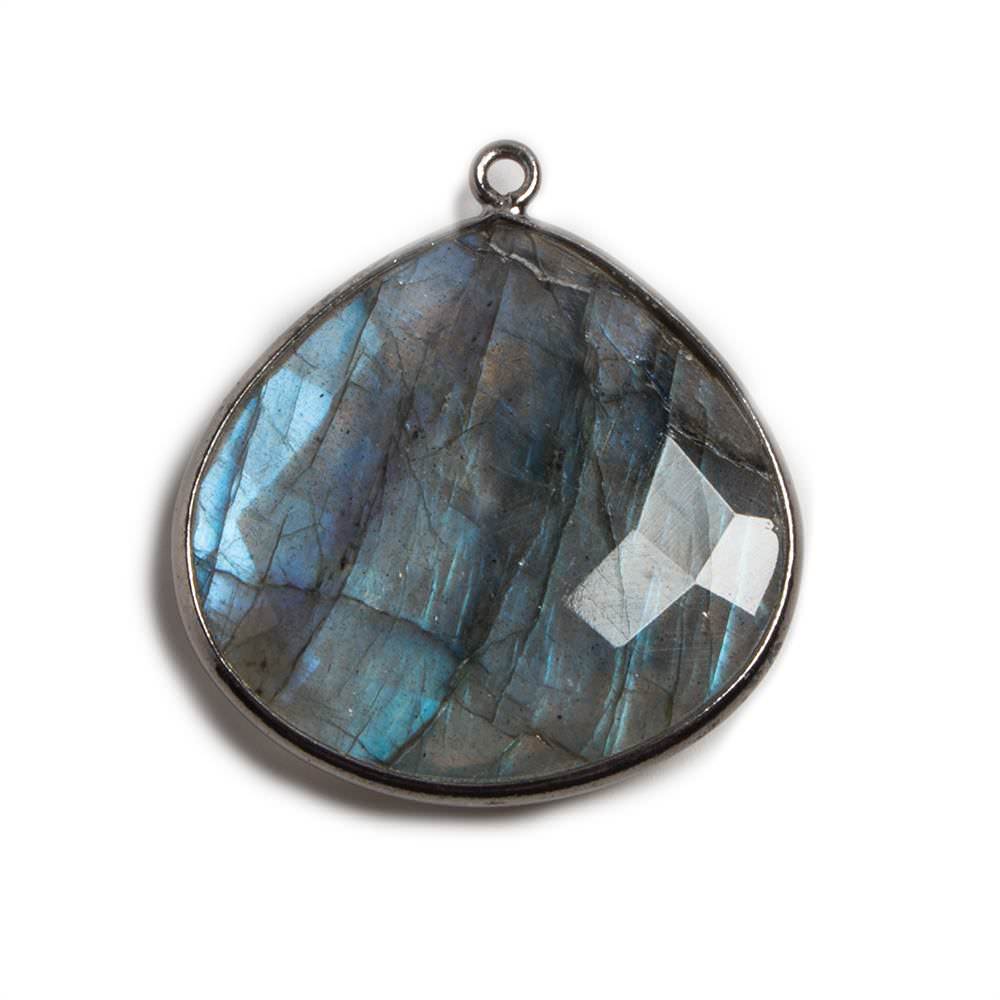 26x26mm Black Gold Bezeled Labradorite Heart Focal Bead Pendant 1 pc