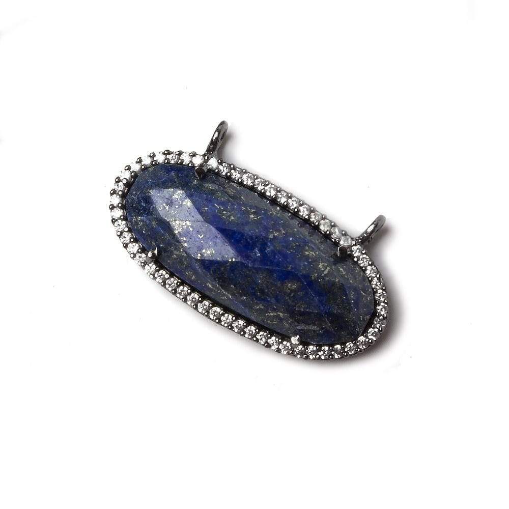 27x13mm Black Gold Bezeled CZ & Lapis Oval East West Connector 1 pc