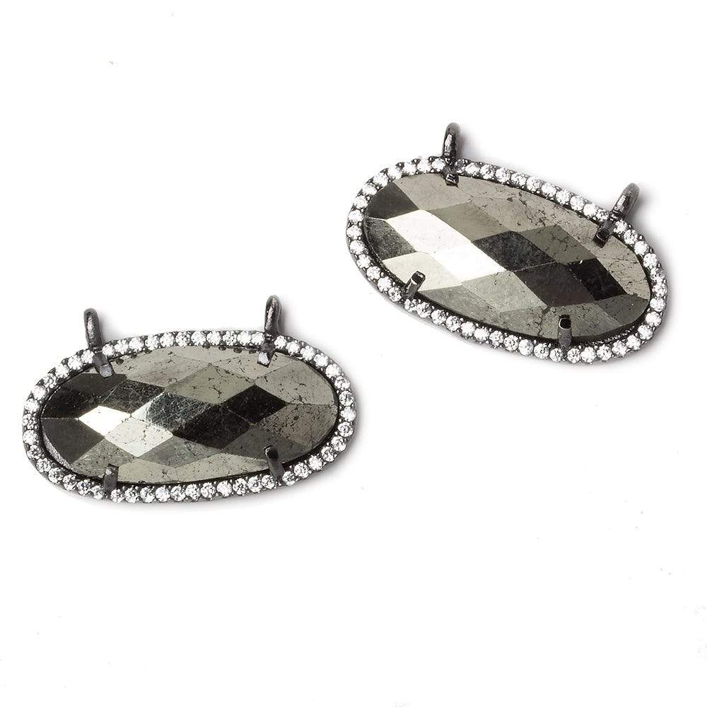 27x13mm Black Gold Bezeled CZ & Pyrite Oval East West Connector 1 pc