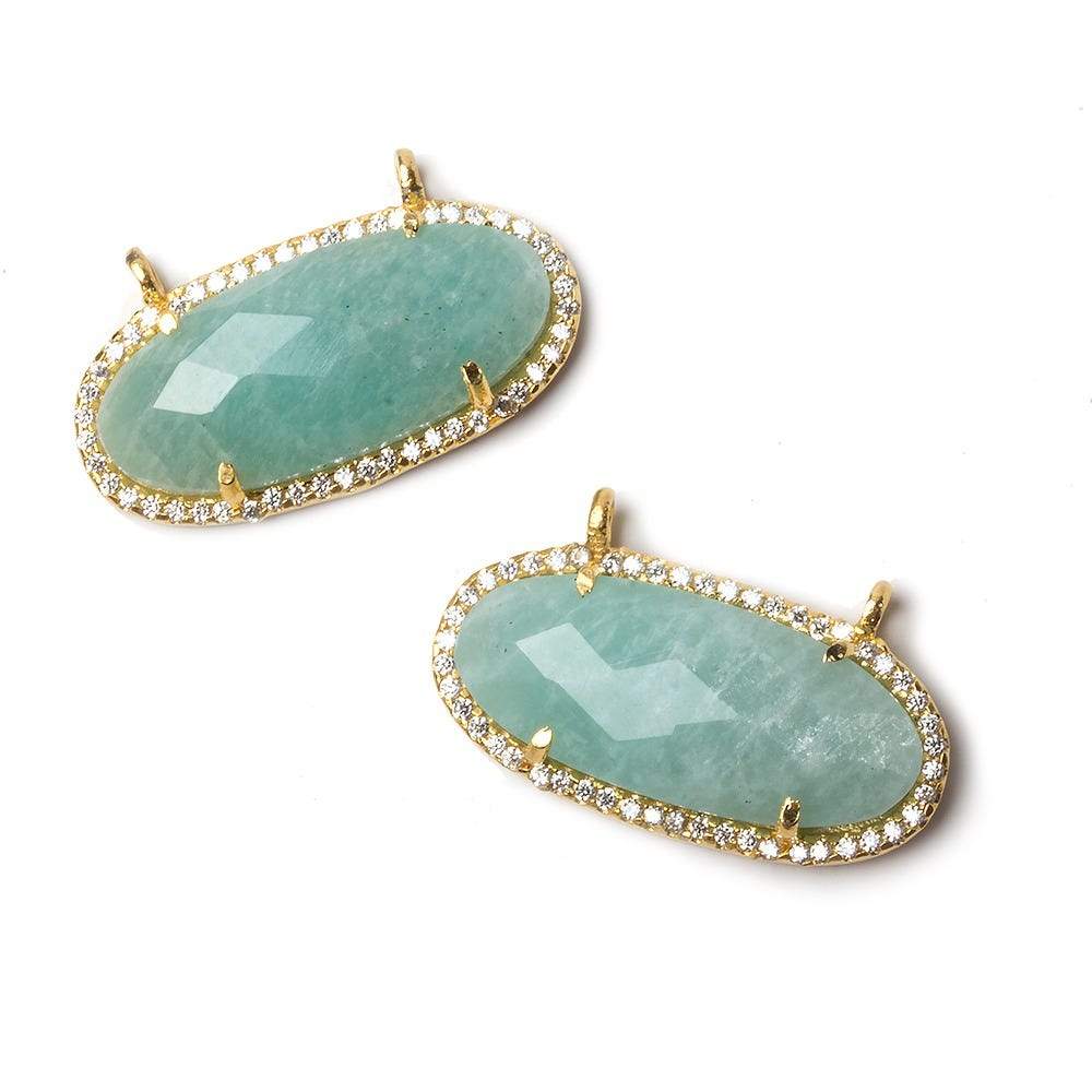 27x13mm Vermeil Bezeled CZ & Amazonite Oval East West Connector 1 pc