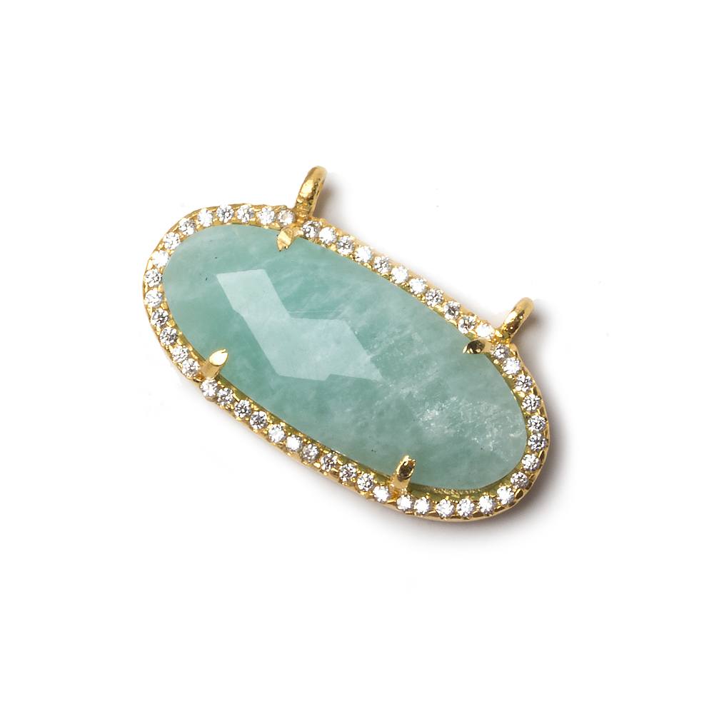 27x13mm Vermeil Bezeled CZ & Amazonite Oval East West Connector 1 pc