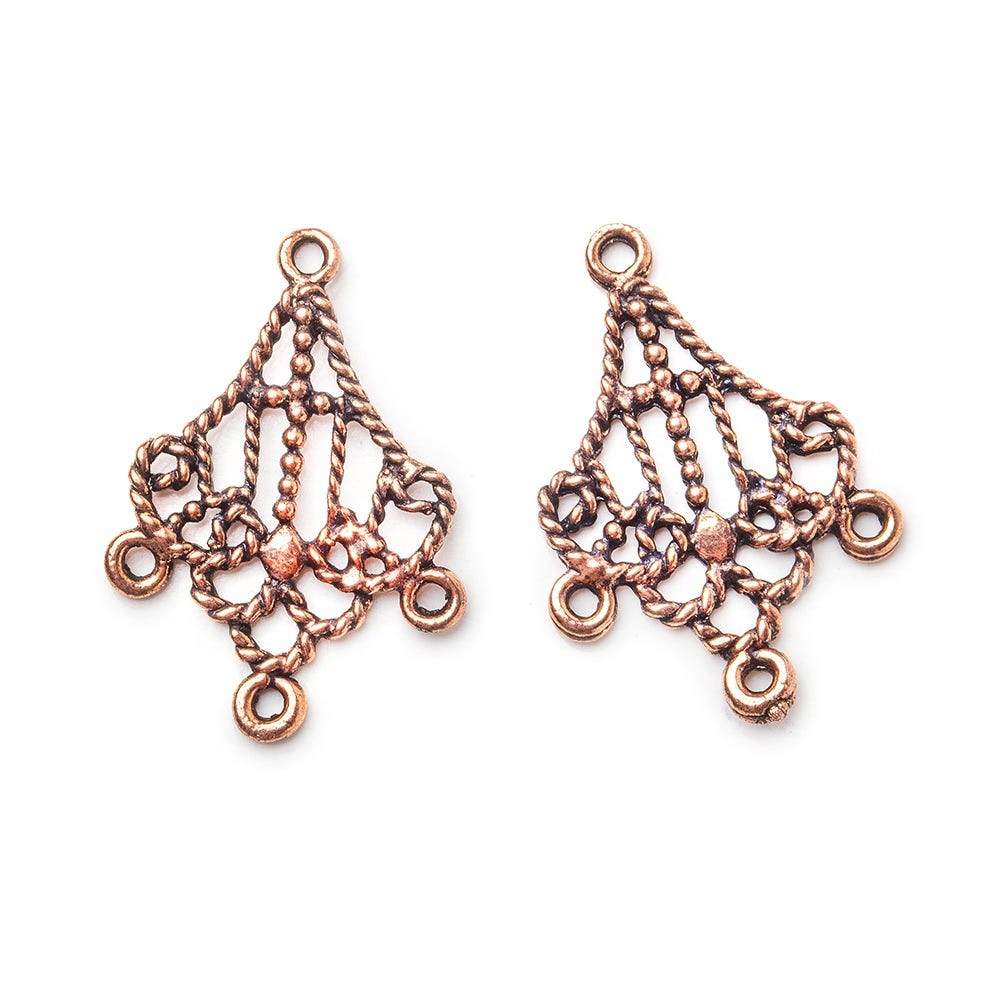 27x19mm Antiqued Copper Twisted Scroll 3 ring Drop Charm Set of 2