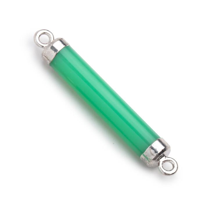 27x4.5mm Silver Leafed Green Chalcedony Tube Focal Connector 1 piece