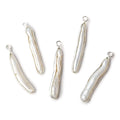 27x4mm Silver Bezeled Off White Biwa Pearl Pendant 1 piece