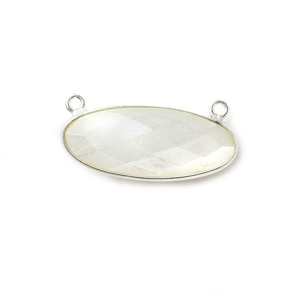 28x11.5mm Silver .925 Bezel White Moonstone Oval East West Connector 1 piece