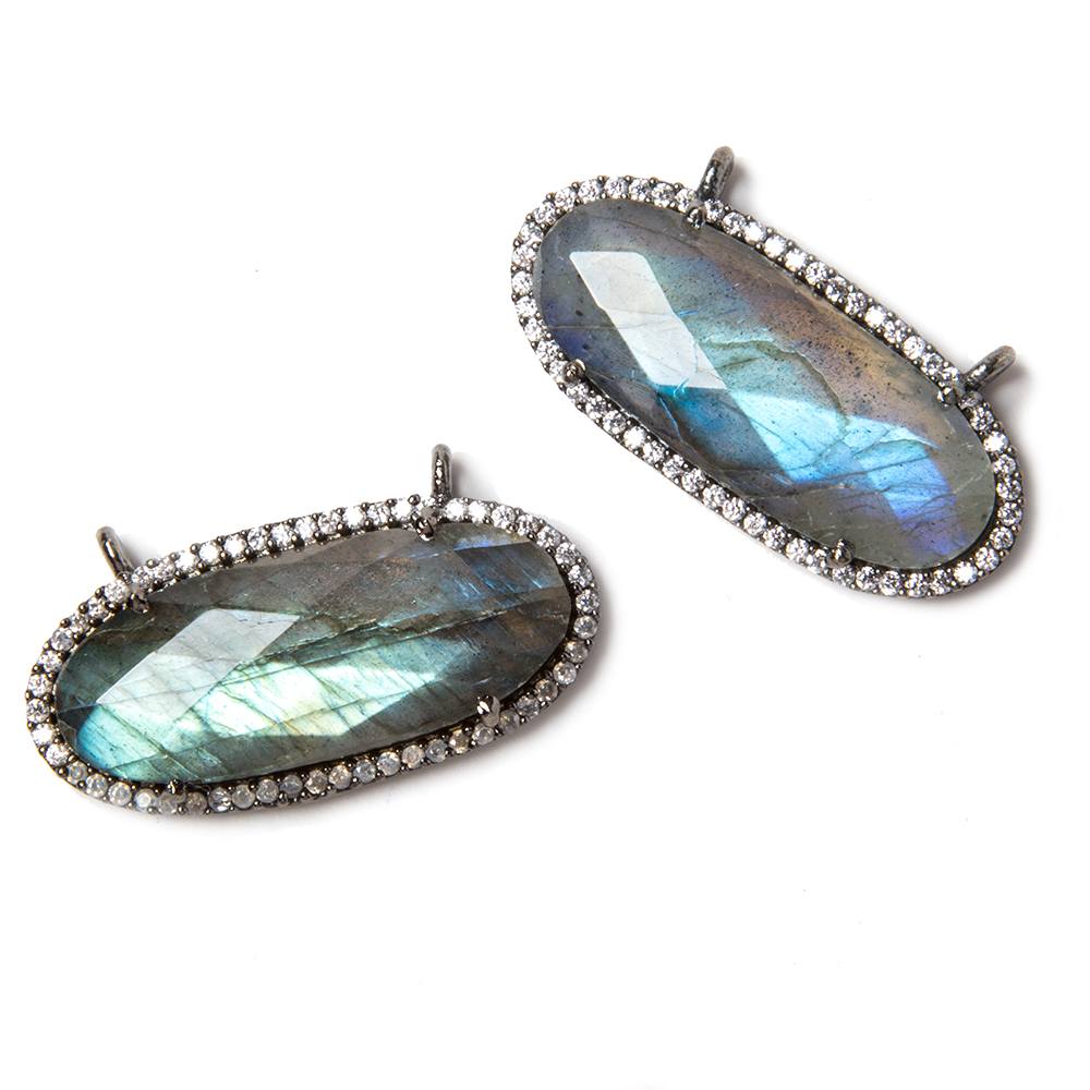 28x14mm Black Gold Bezeled CZ & Labradorite Oval East West Connector 1 pc
