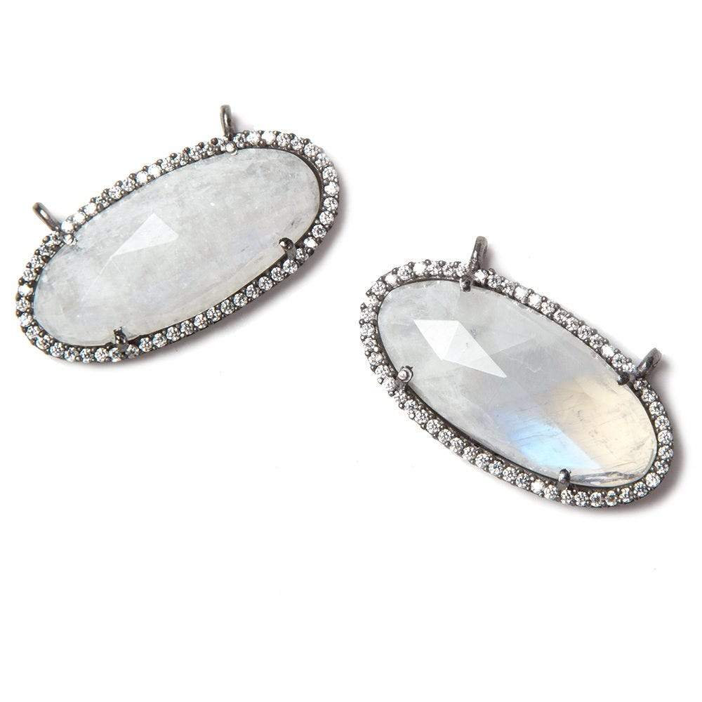 28x14mm Black Gold Bezeled CZ & Rainbow Moonstone Oval East West Connector 1 pc