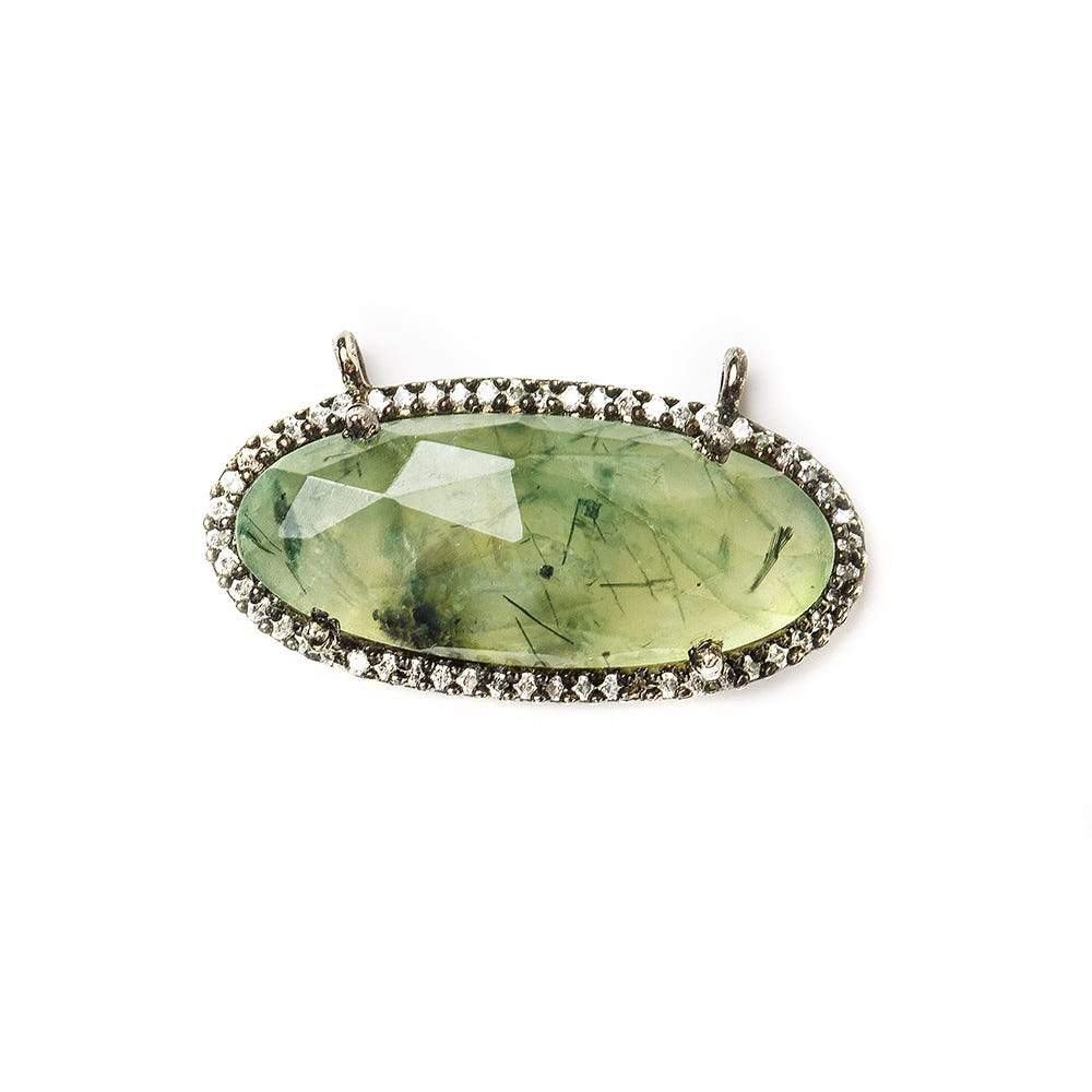 28x14mm Black Gold CZ Bezel & Prehnite oval East West Connector 1 piece