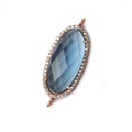 28x14mm Rose Gold CZ Bezel London Blue Quartz Oval Connector  1 piece