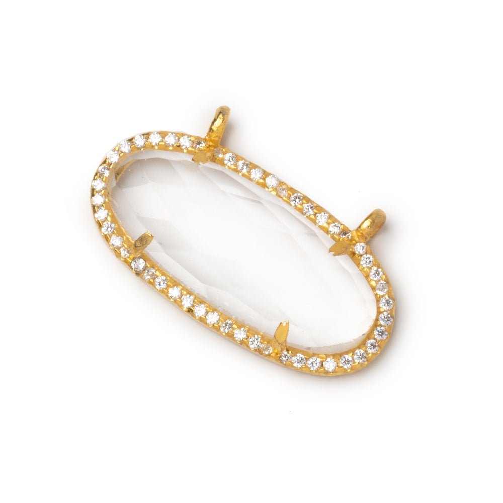 28x14mm Vermeil CZ Bezel Crystal Quartz Faceted Oval Connector 1 Focal