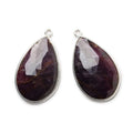 28x18mm Silver .925 Bezel Ruby faceted pear Pendant Set of 2 pieces