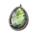 28x22mm Black Gold Bezeled White CZ and Labradorite Nugget Pendant 1 piece