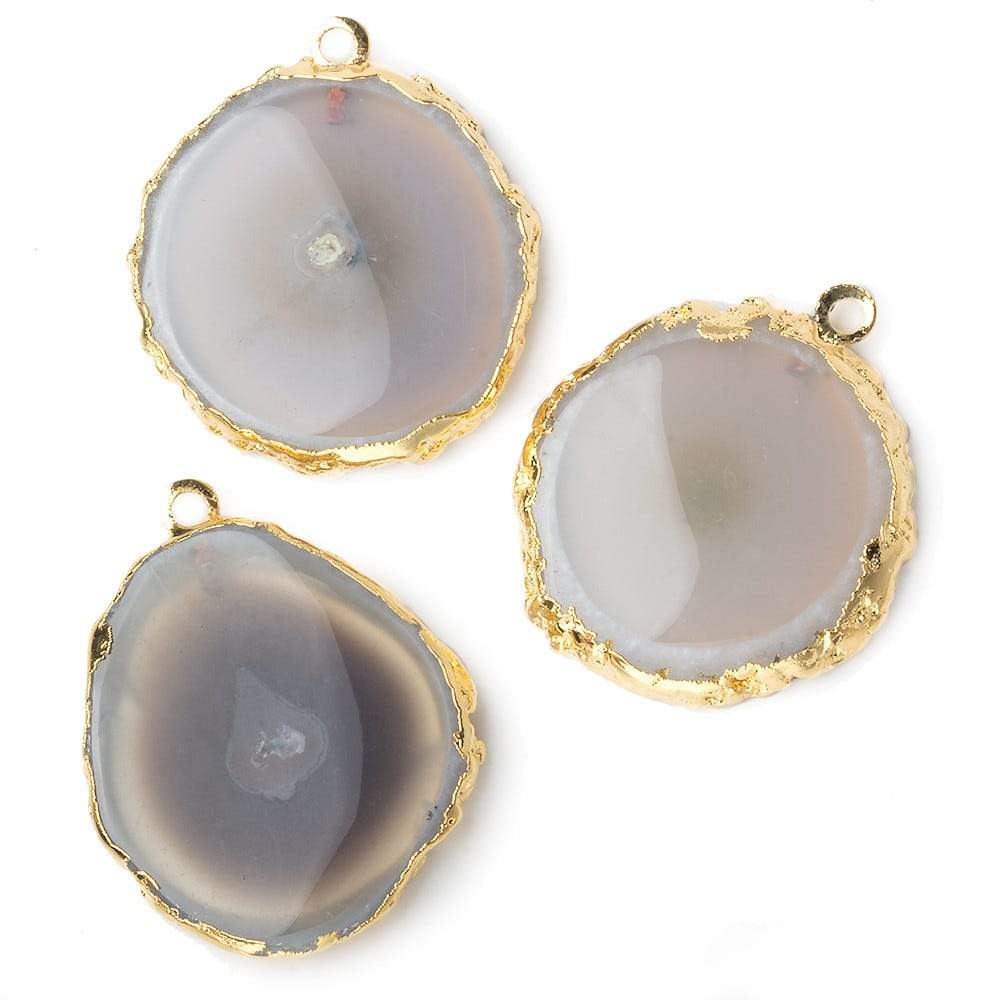 28x28mm Gold Leafed Natural Stalactite Solar Quartz Coin Pendant 1 piece