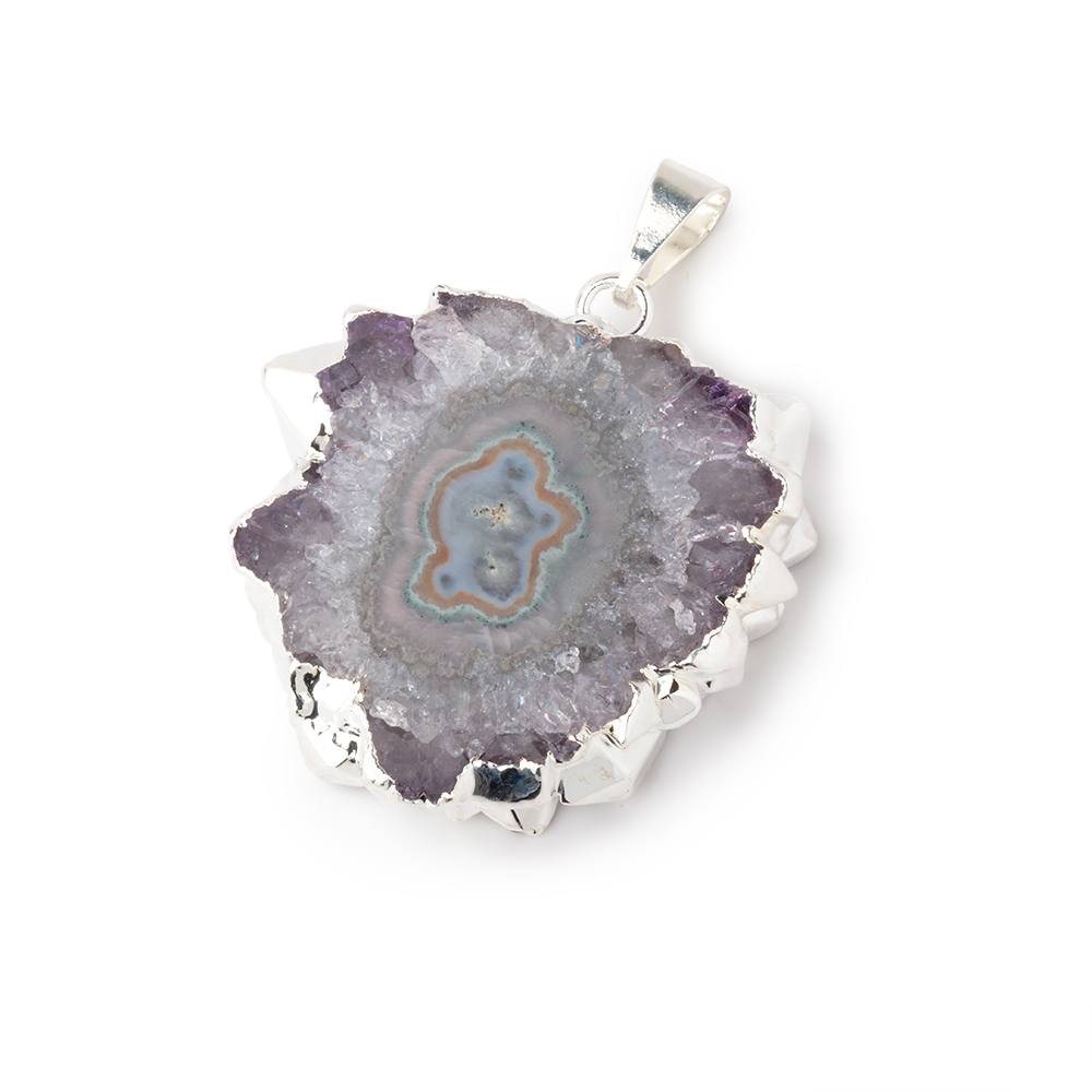 28x31mm Silver Leafed Amethyst Solar Quartz Slice Pendant 1 focal piece