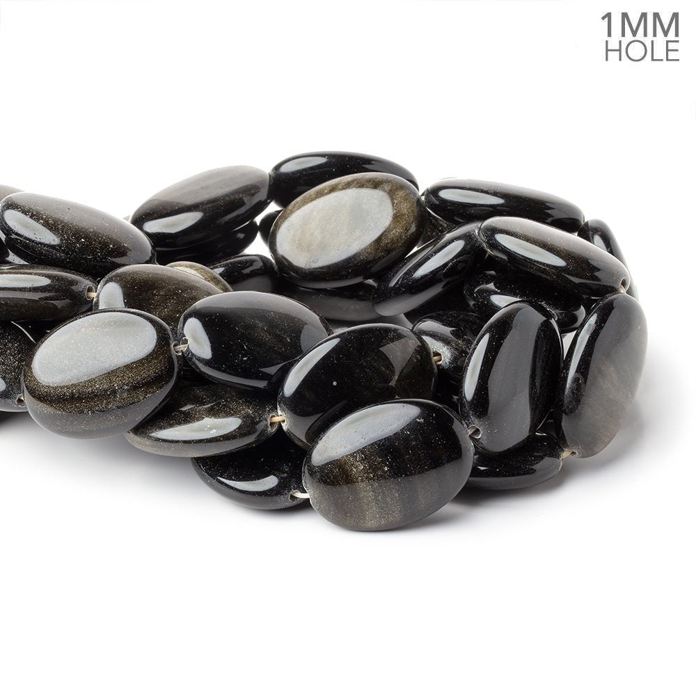 29.5x21.5mm Golden Sheen Obsidian Plain Oval 16 inch 13 Beads 1mm Hole