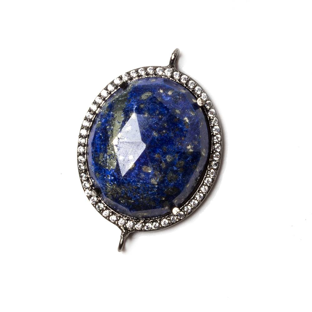 29x20mm Black Gold Bezeled White CZ & Lapis Lazuli Oval Connector 1 pc